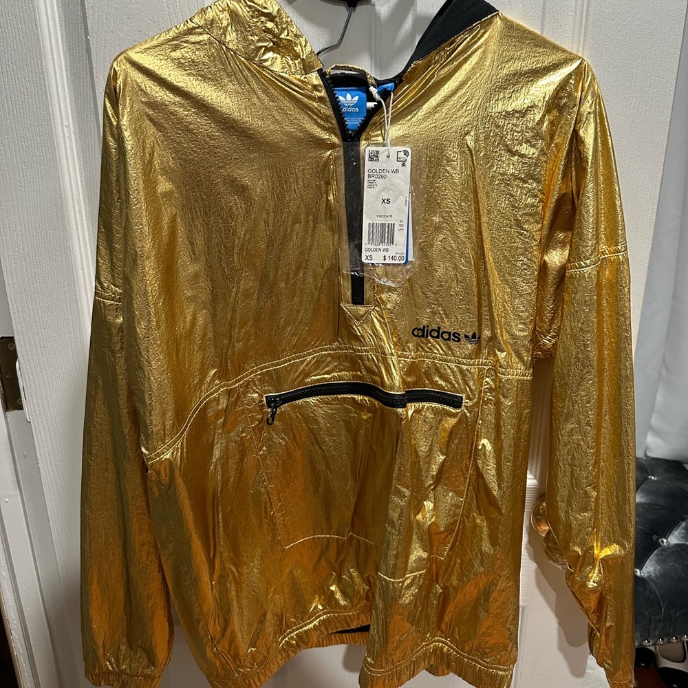 NWT Adidas Originals Golden Wb Windbreaker Gold Half-Zip BR0290 Women X-Small - Picture 3 of 3